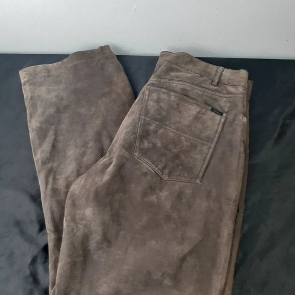 4You Other - COPY - 4You Brown 100% Pig Leather Suede Pants tag 34x29 Brown Flare Soft